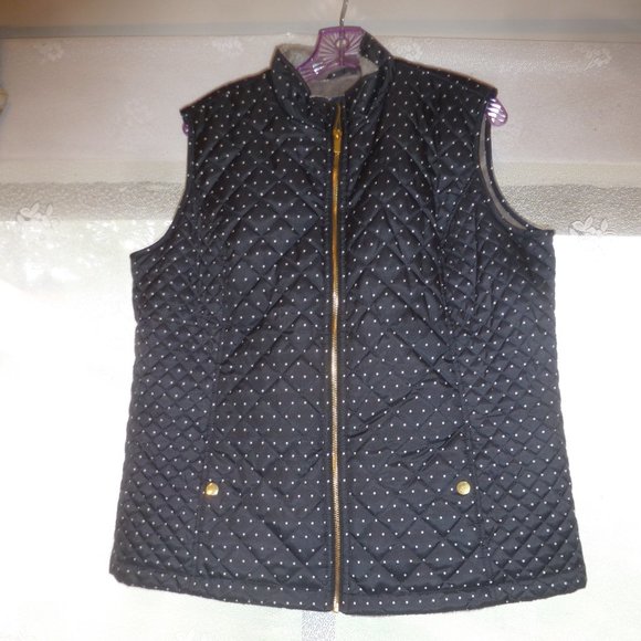 Cute fleece lining women’s black and white dotted vest w/ front zipper. Size XL - Picture 1 of 13